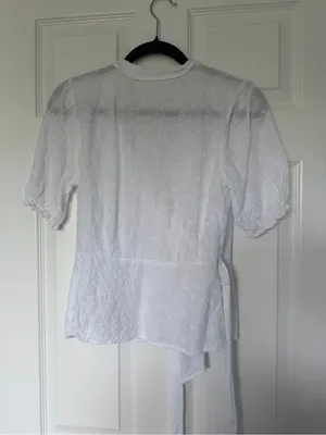 Old Navy White Eyelet Wrap Top Size Small thumbnail 7