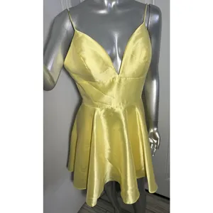Sherri Hill 52379 Yellow Satin Short Cocktail Dress Fit & Flare Size 8 V-Neck thumbnail 11