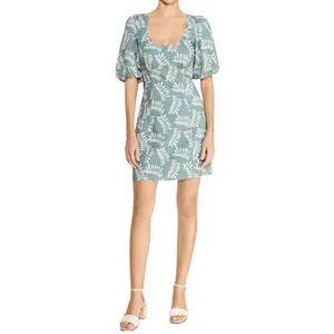 Parker Cammie Blue Tropical Puff Short Sleeve Mini‎ Dress Women's Size 10 Mini thumbnail 2