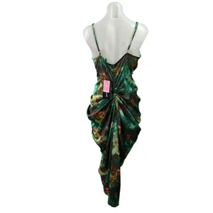 NEW PrettyLittleThing Green Satin Cowl Neck Gathered Sheath Midi Dress Size 8 thumbnail 3