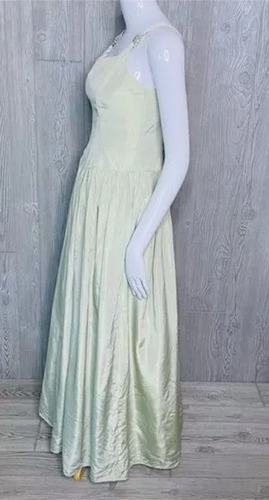 Jessica McClintock gunne sax light green jeweled tanktop fit & flair silky dress thumbnail 7