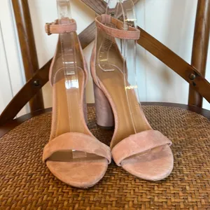 J.Crew light pink suede rounded block heel sandals size 6 thumbnail 4