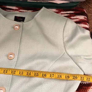 NWT JM Studio John Meyer Light Green Tweed Blazer Jacket Pearl Gold Button Women M $138 thumbnail 5
