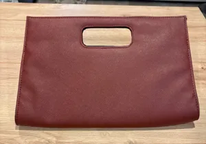 Burgundy‎ Saffiano Textured Oversized Cut Out Handle Clutch Maroon Evening Bag thumbnail 1