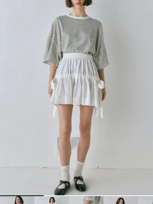 VRG GIRL Lily Elastic Waist White Tiered Mini Skirt with Side Bows thumbnail 2