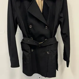 Calvin Klein Black Double Breasted Belted‎ Trench Coat Jacket XS Epaulettes thumbnail 6