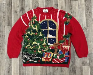 Vintage Tiara International 3D Knit Ugly Christmas Cat Sweater M thumbnail 1