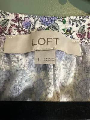 LOFT Linen Blend Floral Midi Dress Women L Blue Cottagecore Belted Pockets thumbnail 5