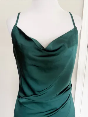 Lulu’s Hollywood Woman Forest Green Satin Midi Dress Size Small thumbnail 3