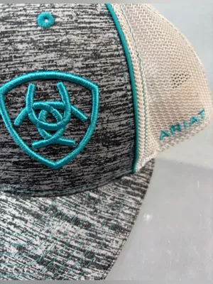Ariat 110 One Ten Adult Gray Heather Snap Back Mesh n Foam Cap Teal Logo n Trim thumbnail 2