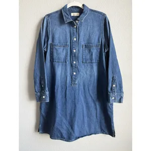 Madewell Denim Popover Shirtdress Large Blue Medium Wash Mini Pocket Minimalist thumbnail 4