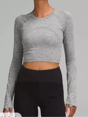 Lululemon Swiftly Tech Cropped Long-Sleeve Shirt 2.0 Slate Grey/White Top thumbnail 1