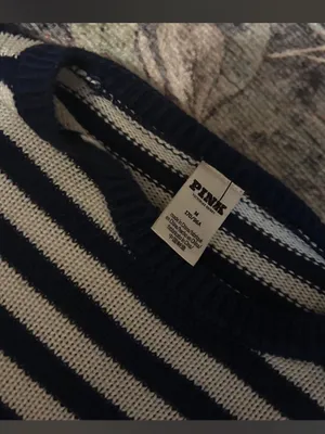 PINK Victoria's Secret Navy and White Striped Crewneck Sweater thumbnail 3
