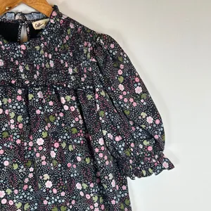 Celina Moon Floral Smocked Mock Neck Puff Sleeve Babydoll Mini Dress Medium thumbnail 6