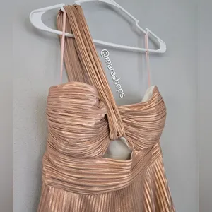 A.L.C. Pink Rose Gold Aurora Pleated One Shoulder Midi Dress thumbnail 5