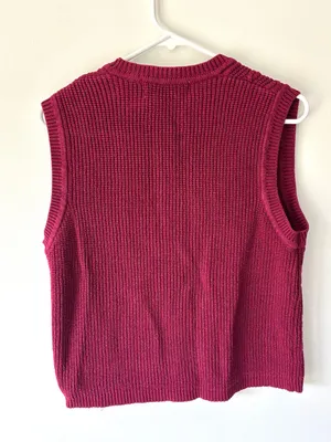 Marsh Landing Burgundy Button Front Knit Sweater Vest 100% Cotton thumbnail 5