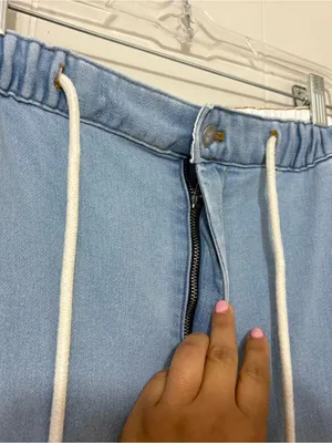 Pilcro Anthropologie Wide Leg Denim Knit Pants L High Rise Pull On Jeans thumbnail 7