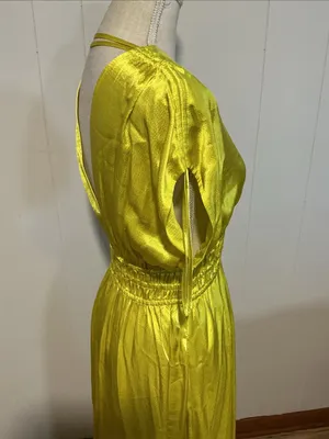 Anthropology Yellow V-Neck Satin Maxi Dress thumbnail 4