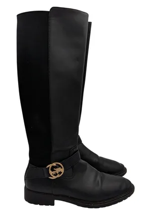 Coach Farah Tall C0625 Black Leather Riding Boots Gold Horse Carriage Womens 8B thumbnail 1