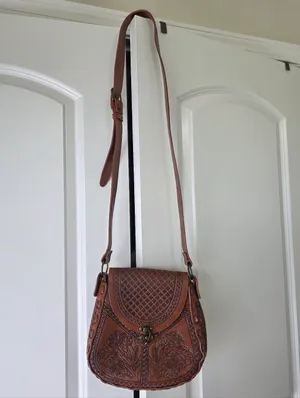 Alma Mia Tooled Leather Hand Craftsman Made Crossbody Handbag Spanish Mexican thumbnail 4