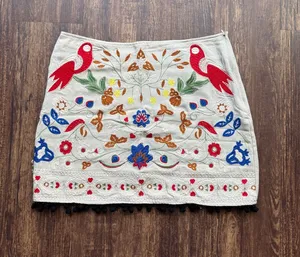 Altar'd State Women’s Tan Linen Blend Embroidered Bird Flower Mini Skirt -Size M thumbnail 1