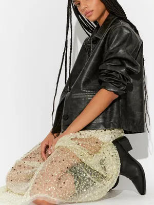 Free People Sequin-Embellished Shine On Midi Slip Skirt in Pale Gold thumbnail 5
