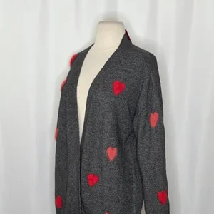 NWT!! CELEBRATE‎ TOGETHER Heart Cardigan Sweater Grey Pink Red Hearts Large thumbnail 5