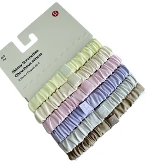 Lululemon Skinny Scrunchies 6 Pack Sheer Oak/Lt Ivory/Pink Org/Elix/Vapor/Lav Fr thumbnail 6