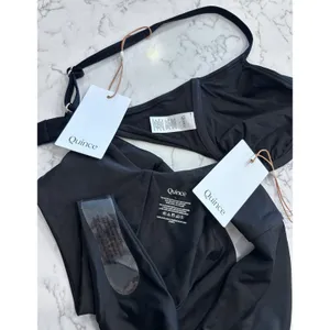 NWT Quince Black Italian Demi Bikini Top & V Cut High Leg Bottom Set Size Large thumbnail 3