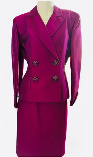 Badgley Mischka Fuchsia Skirt Suit Set Crystal Button Blazer Pencil Skirt Sz 10 thumbnail 1