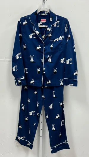 Kate Spade Magic Rabbit Martini Cotton Pajama Set 2 Piece Small Navy Blue Lounge thumbnail 1