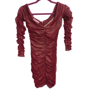 House‎ of CB Fifi Wine Red Ruched Tulle Mesh Bodycon Dress Glam XS ASO Beyoncé thumbnail 2