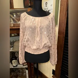 Xhilaration Off Shoulder Long Sleeve Polka Dot Top Blouse thumbnail 2