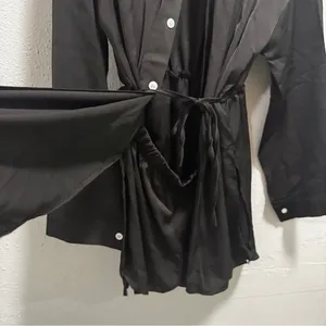 Womens‎ Black Long Sleeve Button Down Shirt Dress Elastic Waist Tie Belt XL thumbnail 3