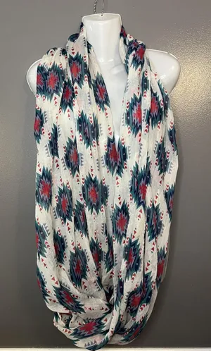 Aztec Southwestern Scarf Womens One Size Red Teal Geometric Lightweight Shawl thumbnail 1