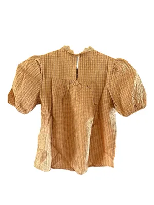 Woven Lace Yoke Puff-Sleeve Top - Tan thumbnail 2