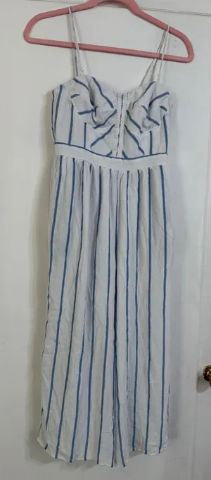 American Eagle Striped Bustier Jumpsuit‎ Blue White Wide Leg Small thumbnail 1