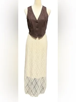 Sincerely ­ Jules Brown Faux Suede Vest & Lace Midi Skirt Set - Boho Chic Outfit thumbnail 2