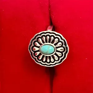 Western Concho Flower Turquoise Ring Silver Tone Size 6 thumbnail 2