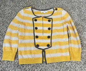 LOFT Women's Striped Double Breasted‎ Knit Cardigan Sweater Size S thumbnail 1