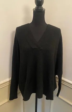 Anthropologie Slouchy Cozy Black Knit Crossover V-Neck Pullover Sweater Oversize thumbnail 1
