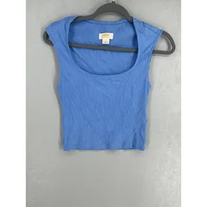 Maeve Womens Tank Top Blue Ribbed Square Neck Sleeveless XS thumbnail 2
