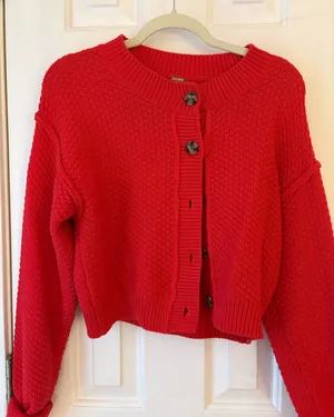 Free people red cardigan thumbnail 1