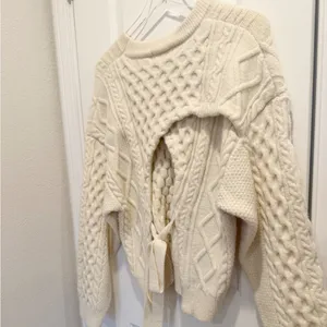 Anthropologie VIGOSS‎ Cable Knit Tie Back Sweater in Cream thumbnail 6