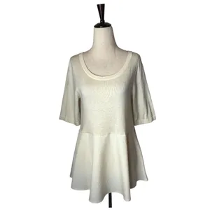 Moth‎ Anthropologie Sweater Women Small Ivory Knit Peplum Tie Back Short Sleeve thumbnail 2
