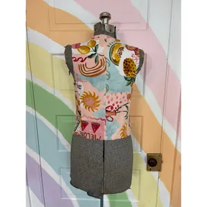 Paper Heart Linen Blend Tie Front Vest Pink Tropical Fruit Print Small thumbnail 4