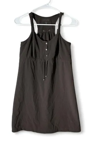 Athleta Gorpcore Racerback Mini Dress Brown Button‎ Front Drawstring Sz 2 221738 thumbnail 1