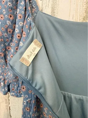 Altar'd State Womens XS Blue Floral Tiered Puff Sleeve Babydoll Dress thumbnail 10