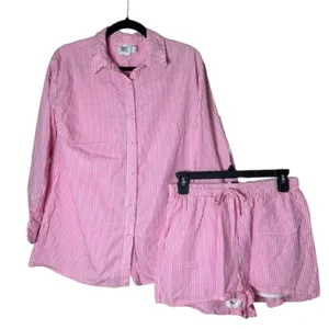 PRINCESS POLLY Pink Striped 2 Piece Set Boxer Shorts & Button Up Size 2 Small thumbnail 1