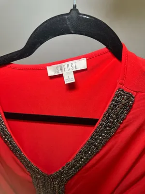 Spense Red Beaded V-Neck Flutter Sleeve Dress Size 6 thumbnail 2